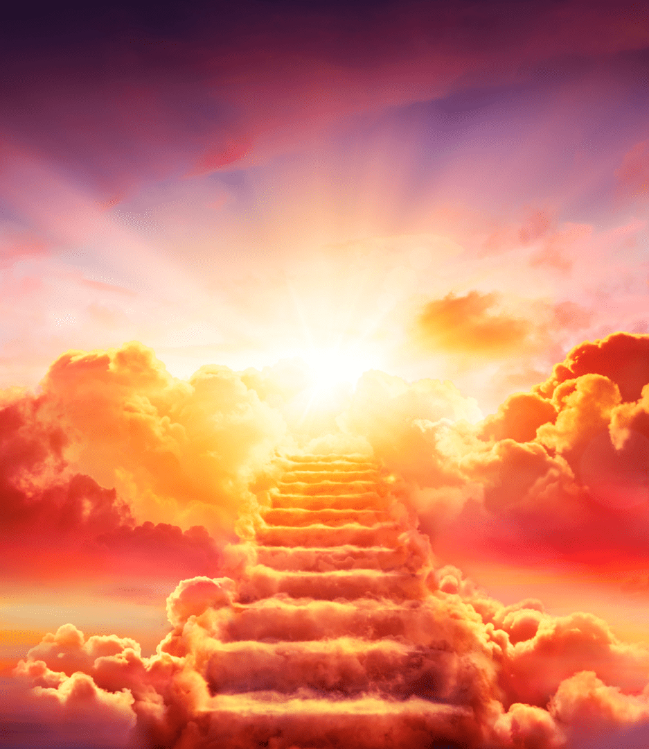 Heavenly staircase through vibrant clouds