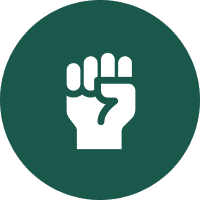 Raised fist icon on green circle