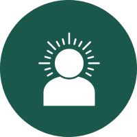 Person with rays icon on green circle